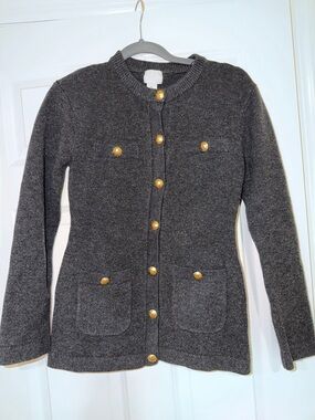 Classic H&M Charcoal Gray Knit Cardigan with Gold Buttons